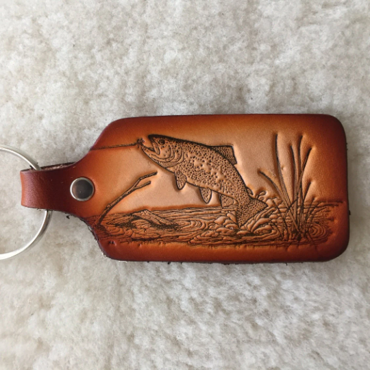 Handmade Leather Wildlife Keychain - Hunting Fishing