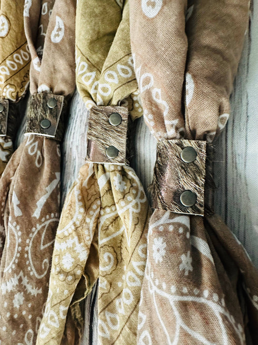 Earth Tones Hand Dyed Bandanas With Leather Slides