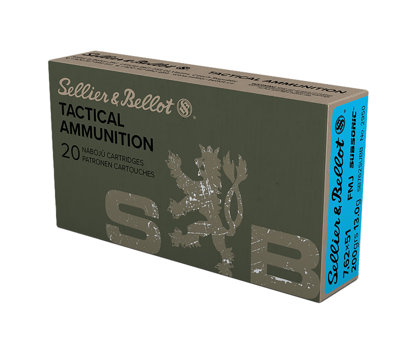 Sellier & Bellot SB762SUBB Rifle 308Win 200gr Full Metal Jacket Subsonic 20 Per Box/25 Case ITEM # 131632