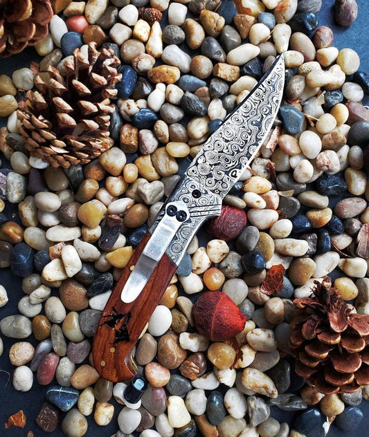 Titan classico- Raindrop Damascus folding blade/ EDC/ Buck engraved TF-001X