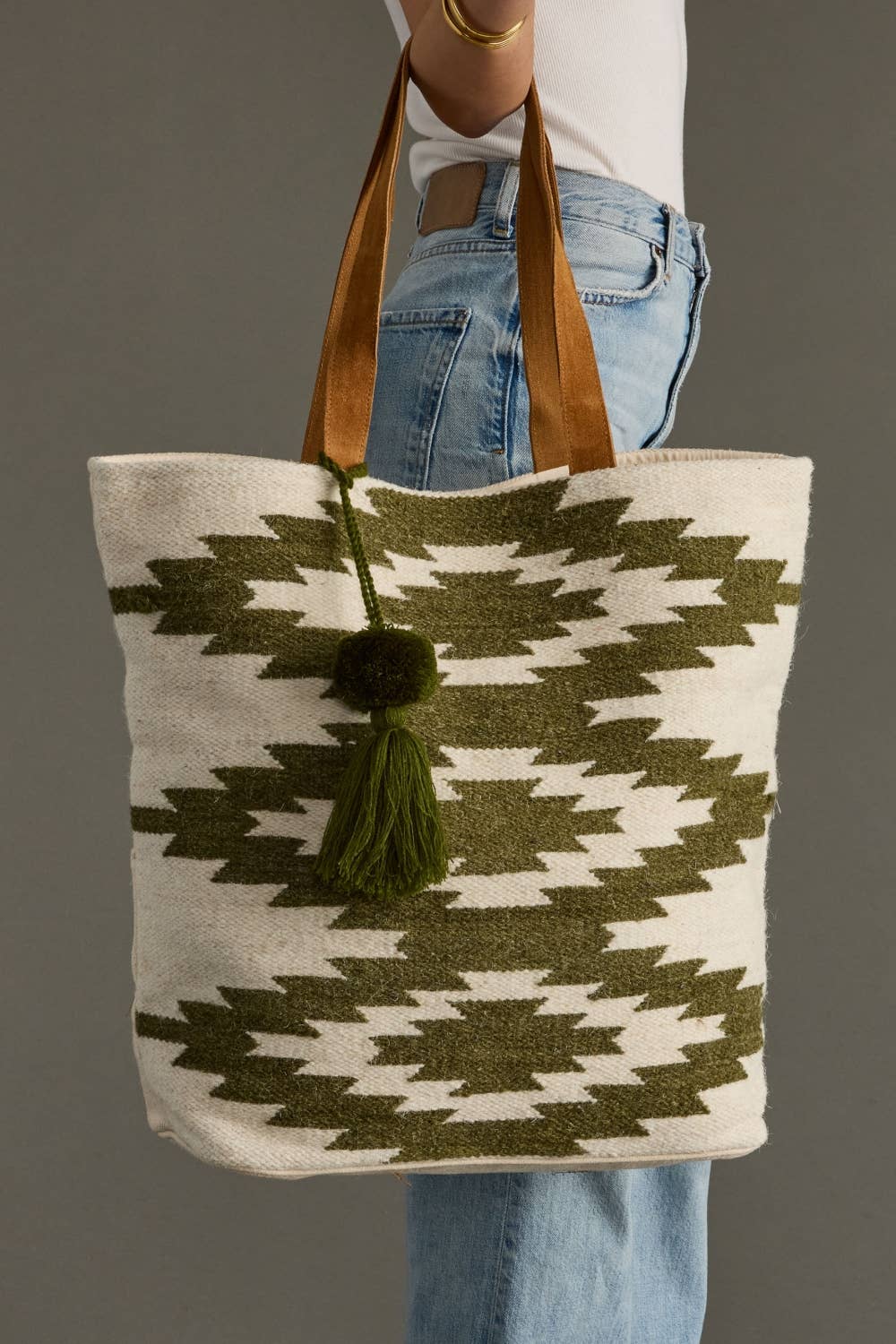 Cream & Olive Western Tote