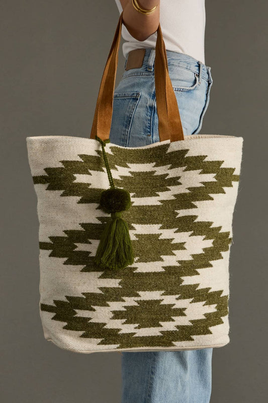 Cream & Olive Western Tote