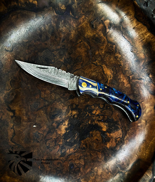 TF-062 Titan Celestial Damascus Pocket Knife