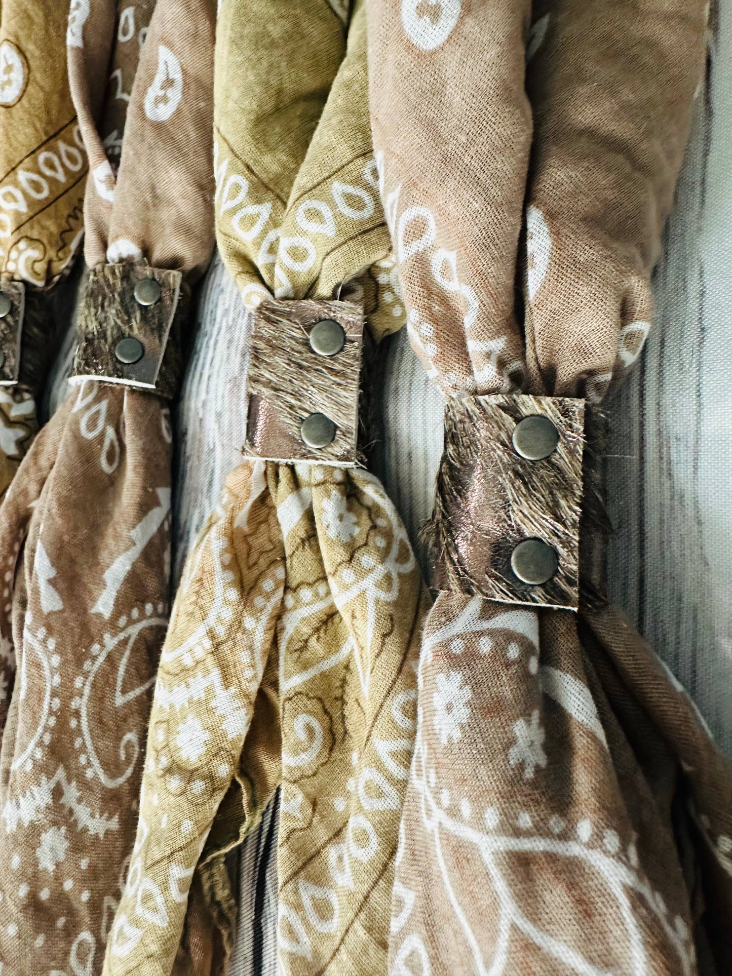 Earth Tones Hand Dyed Bandanas With Leather Slides 