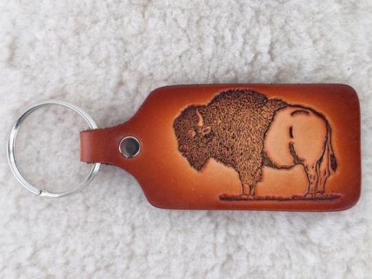 Handmade Leather Wildlife Keychain - Hunting Fishing