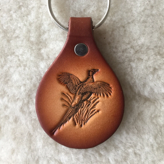 Handmade Leather Wildlife Keychain - Hunting Fishing