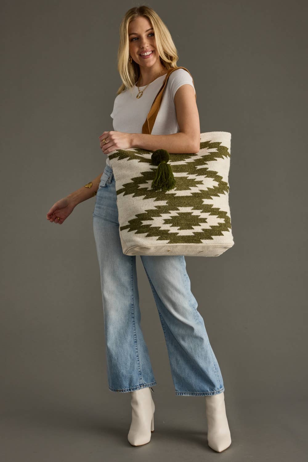 Cream & Olive Western Tote