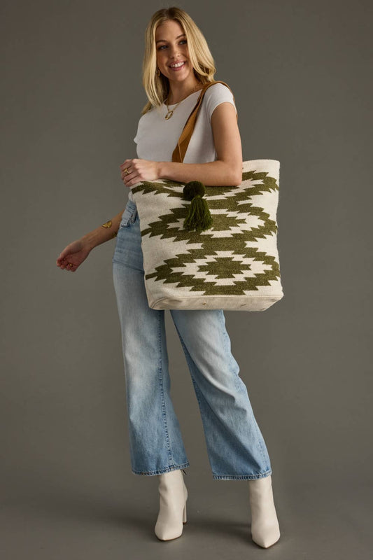 Cream & Olive Western Tote