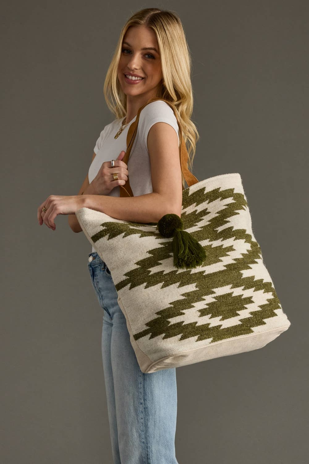 Cream & Olive Western Tote