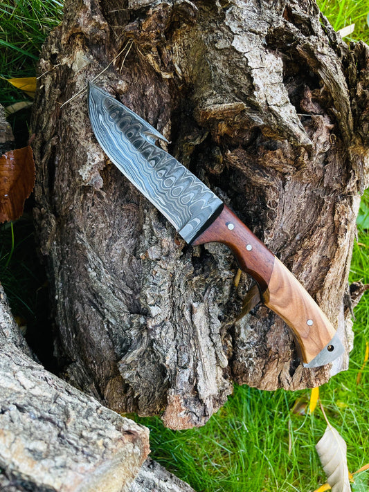 Damascus Steel Guthook Skinning Knife TK-056