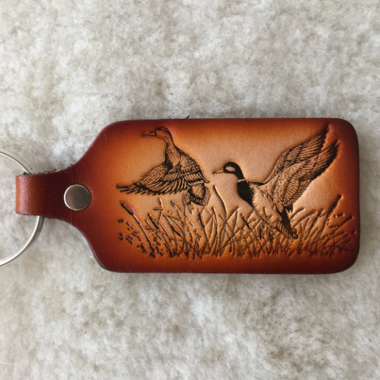 Handmade Leather Wildlife Keychain - Hunting Fishing