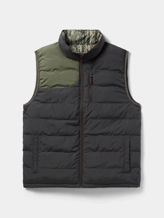 Duck Camp - Men’s Reversible Puffer Vest - Raven / Woodland