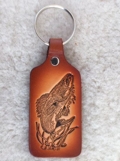 Handmade Leather Wildlife Keychain - Hunting Fishing