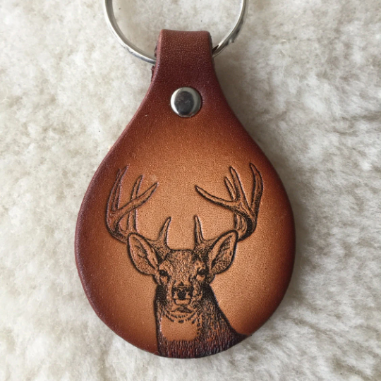 Handmade Leather Wildlife Keychain - Hunting Fishing