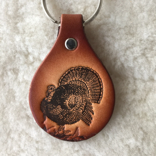 Handmade Leather Wildlife Keychain - Hunting Fishing