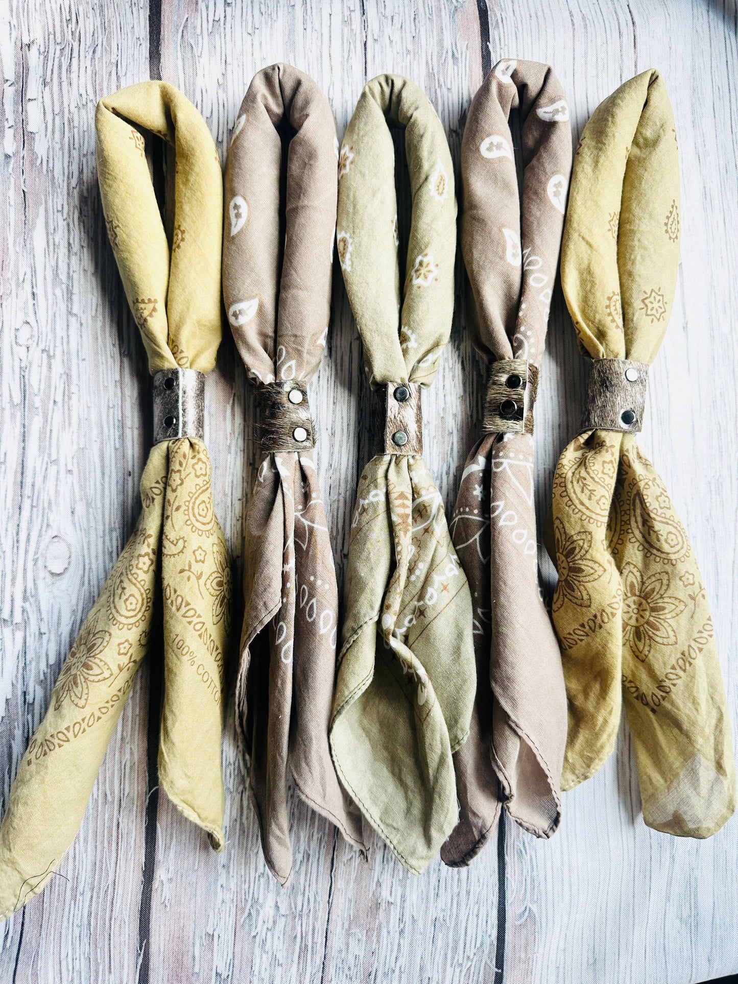 Earth Tones Hand Dyed Bandanas With Leather Slides 